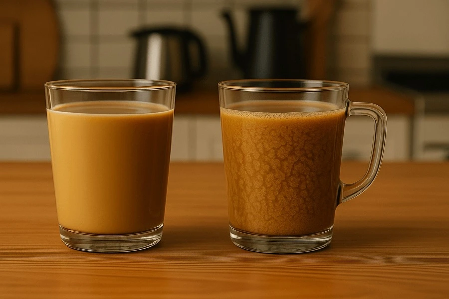 two cups of oat milk in coffee
